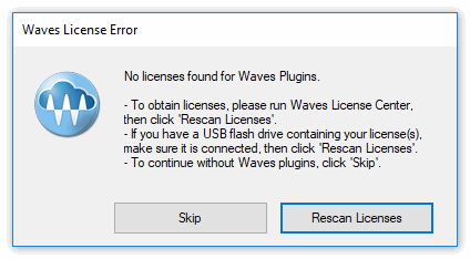 Окно Waves License Error